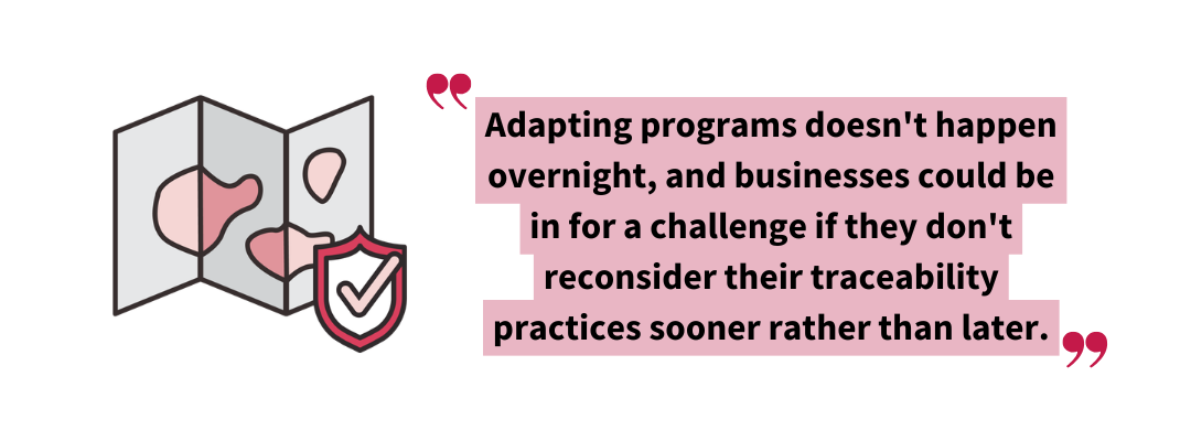 FSMA 204 food traceability pull quote graphic emphasizing the need for businesses to update traceability practices before retailer requirements become a challenge.