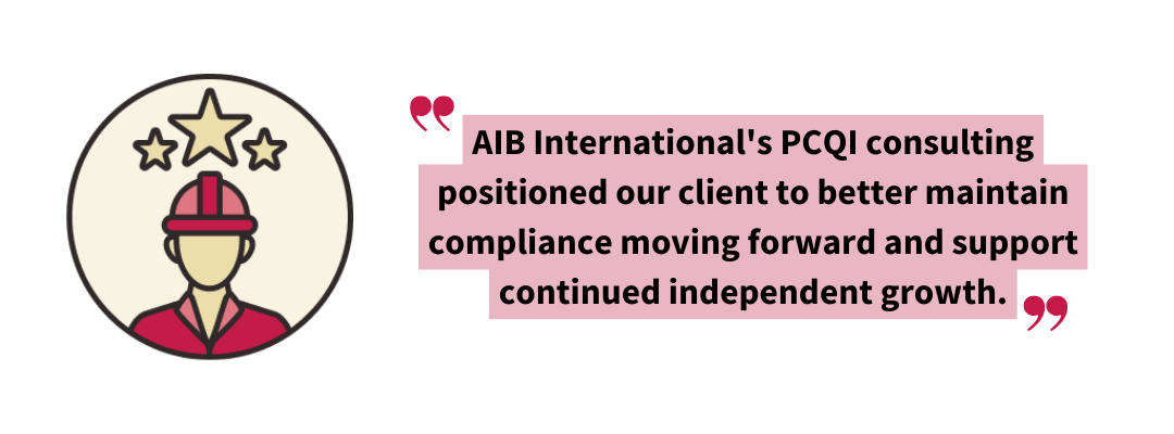 Pull quote highlighting how PCQI consulting helped a client maintain compliance and support continued independent growth in food processing.